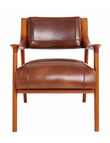 Fauteuil Scandinave en cuir marron