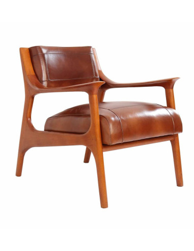 Fauteuil Berfen cuir marron bois marron