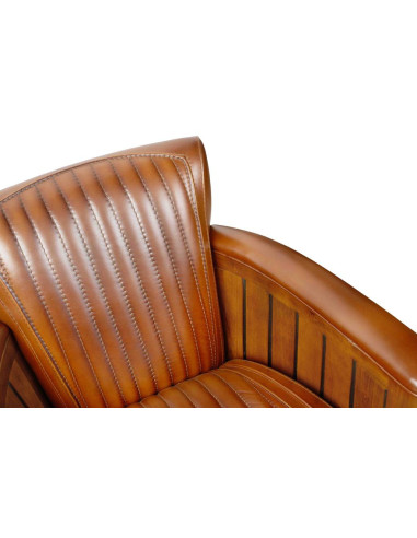Détail cuir fauteuil club Cognac vintage