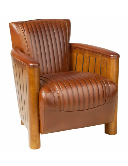 Fauteuil club cognac cuir vintage