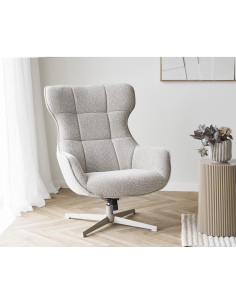 Fauteuil pivotant Turin en tissu beige naturel vue trois quarts 2