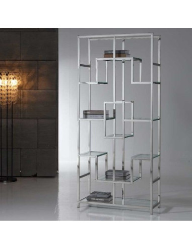 Étagère ATLAS inox et verre | Bibliothèque design moderne
