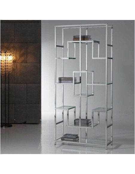 Étagère ATLAS inox et verre | Bibliothèque design moderne