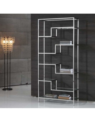 Étagère ATLAS inox et verre | Bibliothèque design moderne